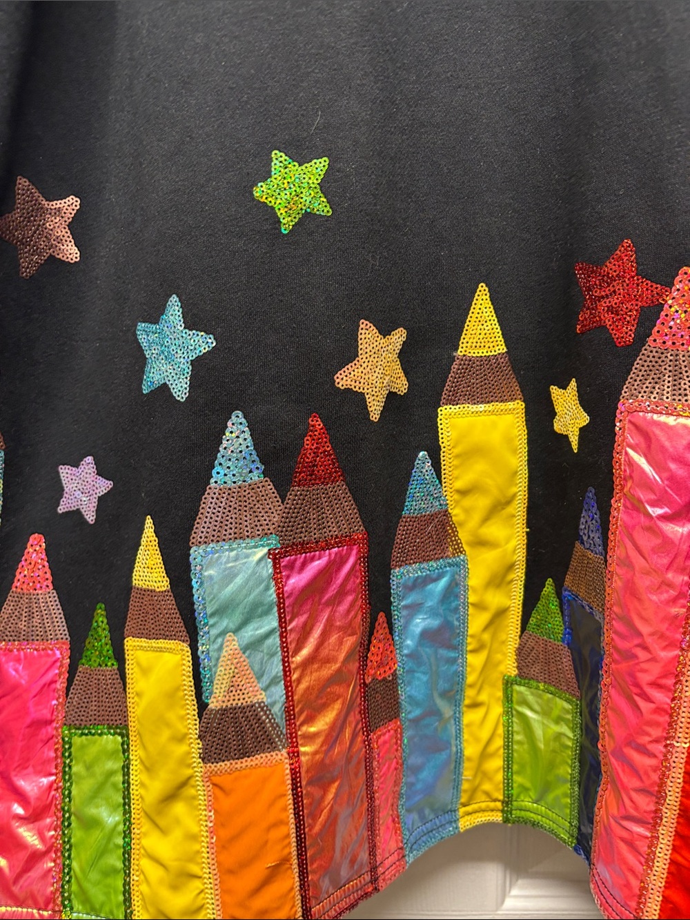 Brianna Cannon Sequin Pencil & Star Border Teacher Dress Black & Multi Color S - Picture 4 of 4